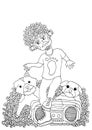 Afro man dance with dogs vector hand drawn funny