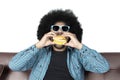 Afro man eating yummy hamburger Royalty Free Stock Photo