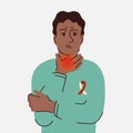 Afro man with thyroid gland disease. Throat cancer illustration male character. Endocrinology disease