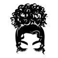 Afro messy hair bun, long black lashes. Vector woman silhouette with Beautiful Eyelashes. Female curly hairstyle. Royalty Free Stock Photo