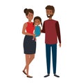 afro parents couple with daughter characters