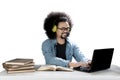 Afro student is listening to music Royalty Free Stock Photo