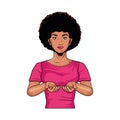 Afro woman doing breast self exam pop art style Royalty Free Stock Photo