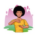 Afro woman doing breast self exam pop art style Royalty Free Stock Photo