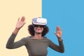 Afro woman using virtual reality glasses outdoor - Happy young girl having fun with innovated vr googles technology