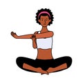 Afro young woman athlete practicing yoga character