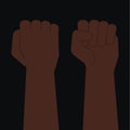 Afroamerican black fist set in front and back, raised clenched hand. Black lives matter, anti-racism, revolution, strike