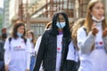 Afroamerican ethnicity girl portrait wearing protective face mask Selective focus