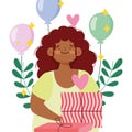 Afroamerican girl gift box and balloons decoration