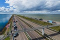 Afsluitdijk, Netherlands - April 28, 2017: Road on Afsluitdijk d