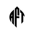 AFT circle letter logo design with circle and ellipse shape. AFT ellipse letters with typographic style. The three initials form a