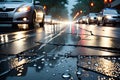 Aftermath Chronicles: Twisted Metal and Shattered Glass Strewn Across a Rain-Slicked Scene of Vehicular Accident