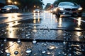 Aftermath Chronicles: Twisted Metal and Shattered Glass Strewn Across a Rain-Slicked Scene of Vehicular Accident