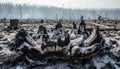Aftermath of Forest Fire Destruction with Burned Trees and Debris Royalty Free Stock Photo