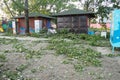 Aftermath of the hurricane July 19, 2023 Sremska Mitrovica, Serbia. Broken trees, mess on the streets. Broken branches, bent