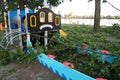 Aftermath of the hurricane July 19, 2023 Sremska Mitrovica, Serbia. Broken trees, mess on the streets. Broken branches, bent