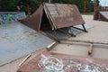 Aftermath of the hurricane July 19, 2023 Sremska Mitrovica, Serbia. Cycling and skateboarding equipment moved by a