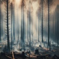 Burning remains of a recent forest fire