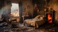 aftermath room on fire Royalty Free Stock Photo