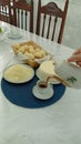 Afternoon black coffee served with cheese bread. Royalty Free Stock Photo