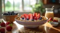 Afternoon Delight: Healthy Smoothie Bowl with Fruit Granola and Honey Royalty Free Stock Photo