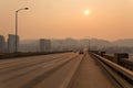 Afternoon Haze in Portland Ross Island Bridge Royalty Free Stock Photo