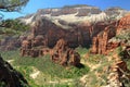 Zion National Park with Angels Landing and the Organ Towering above Virgin River, Southwest Desert, Utah, USA Royalty Free Stock Photo