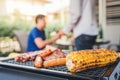 Afternoon Party Group friends enjoying drinking beer with barbecue and roast pork happy while enjoying home party Royalty Free Stock Photo