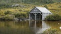 Afternoon summer shot of the historic boat shed at dove lake in tasmania Royalty Free Stock Photo