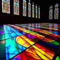 afternoon sun rays beaming through stained glass windn Royalty Free Stock Photo