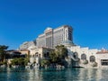 Afternoon sunny street view of the famous Bellagio Hotel and Casino with the fountain