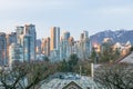 Afternoon sunset view over skyline Vancouver downtown with the mountains of north Vancouver in the background