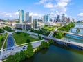 Afternoon Sunshine in Austin , Texas aerial drone view of Skyline Cityscape downtown modern city