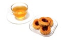 Afternoon tea break ,tea cup and strawerry pastry Royalty Free Stock Photo