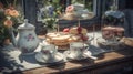 Afternoon tea and cakes in the garden Royalty Free Stock Photo