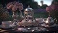 Afternoon tea and cakes in the garden Royalty Free Stock Photo