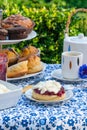 Afternoon tea with cakes and traditional English scones Royalty Free Stock Photo