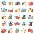 Afternoon tea icons set, cartoon style