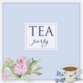 Afternoon tea party invitation blue square