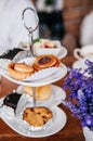 Afternoon tea set with tart and pastry desserts Royalty Free Stock Photo