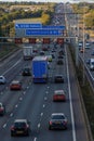 Afternoon traffic on the British motorway M1 near junction 9 and village Redbourn