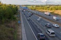 Afternoon traffic on the British motorway M1 near junction 9 and village Redbourn