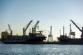 Afternoon view of AAL Brisbane and another large merchant ship docked to offload cargo Royalty Free Stock Photo