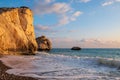 Afternoon view of breaking waves at the beach around Petra tou Romiou, also known as Aphrodite`s birthplace, in Paphos, Cyprus Royalty Free Stock Photo