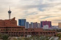 Afternoon view of the Clark County Government Center and skypod with cityscape