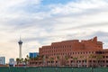 Afternoon view of the Clark County Government Center and skypod with cityscape