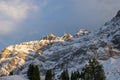 Afternoon view into the snow covered rock wall of Saentis a Swiss mountain