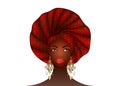 Nigerian Headtie, portrait African American woman wearing an ethnic Afro turban. Beauty black girl in Yoruba Wedding clothes hair