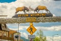 Afton, Wyoming, United States - June 07, 2018: Outdoor view of the world`s larges elkhorn arch at the entrance of the Royalty Free Stock Photo