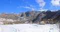 Afurja village. Azerbaijan. 11.25.2019 year. Beautiful landscape of snow-capped mountains Royalty Free Stock Photo